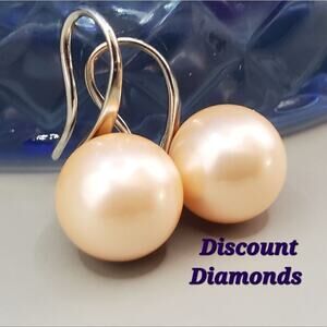 Peach South Sea Shell 8 mm Pearl Fish Hook Earrings 925 Silver